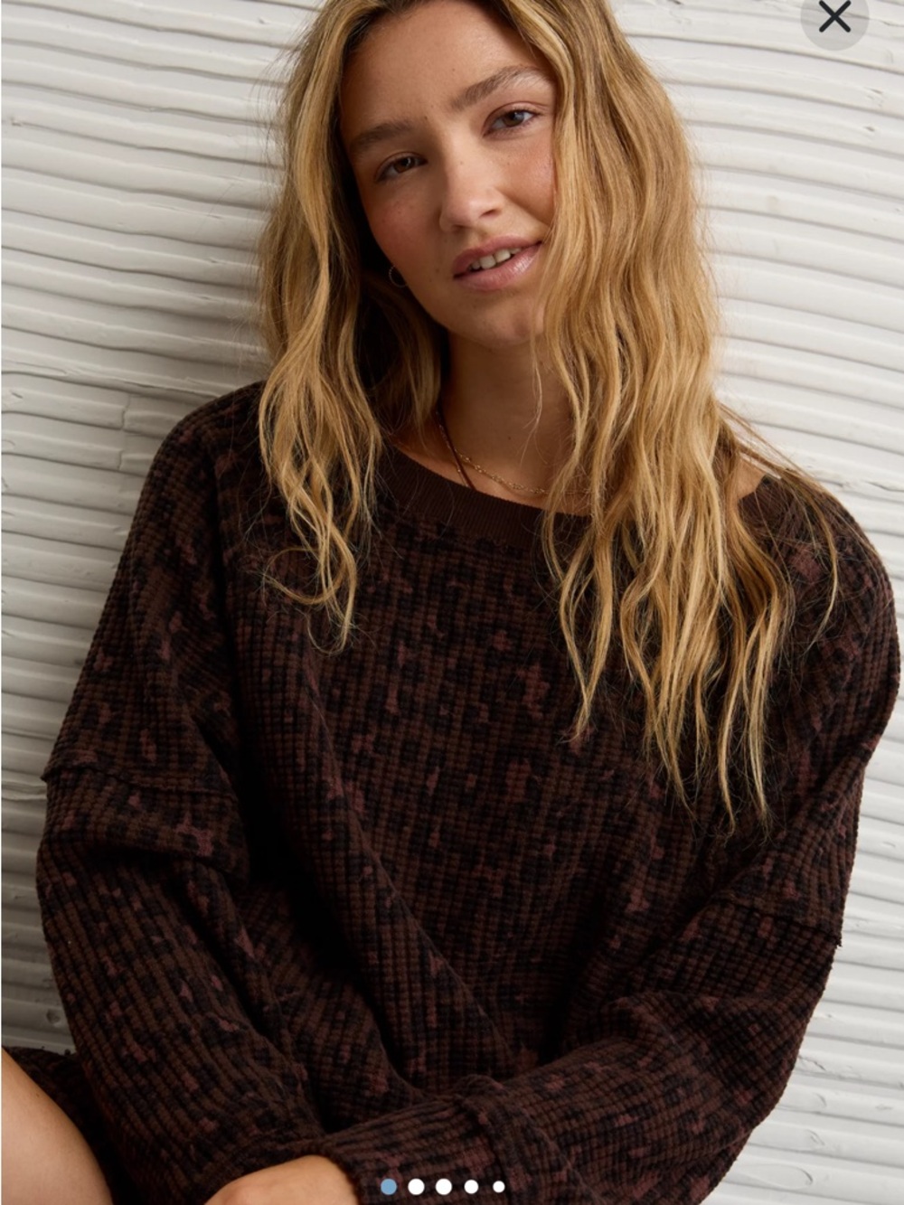 AE Big Hug off the Shoulder Waffle Sweatshirt Large